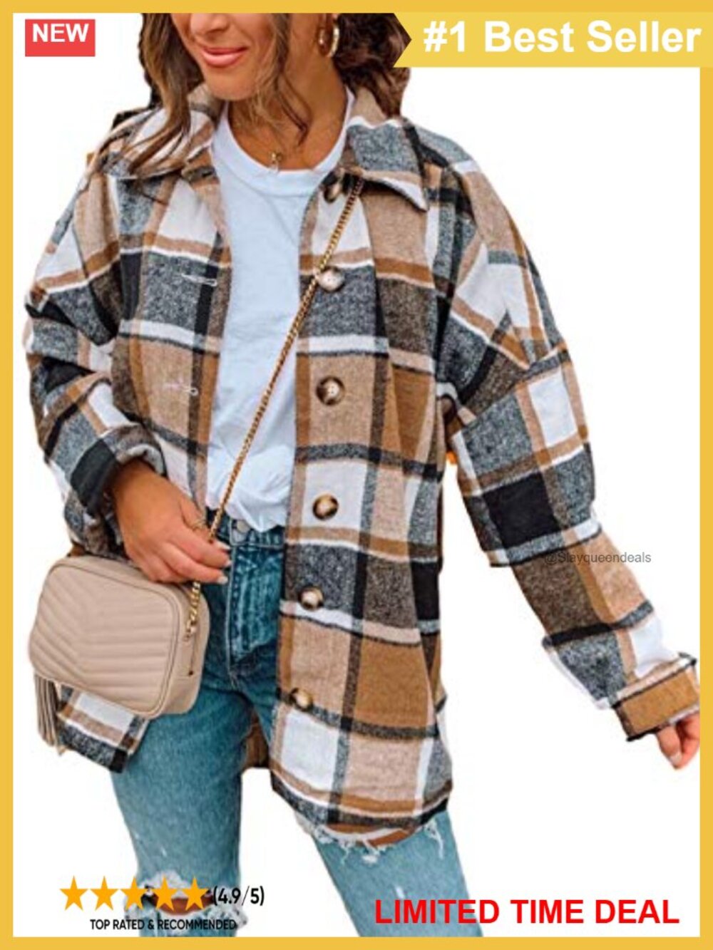 Oversized Plaid Flannel Shacket Button Down Long Sleeve Shirt Jacket